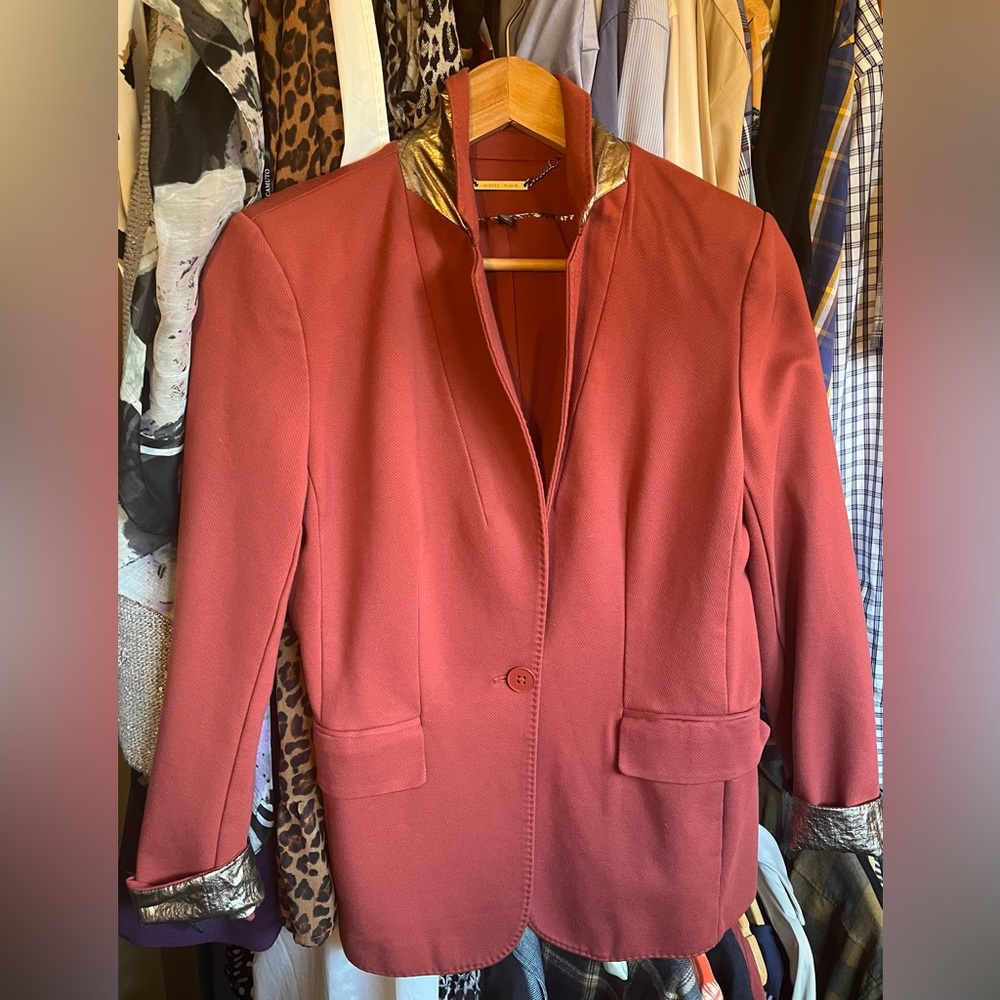 White House Black Market Terra Cotta Blazer with Metallic on Collar/Cuffs, EUC